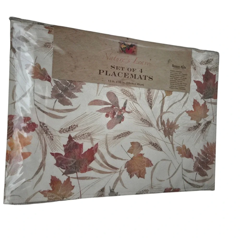 Benson Mills Natures Leaves Set of 4 Placemats 13 x 18 Poly Cotton Autumn New